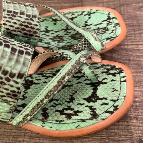 Louise et Cie Leather Sandal 5.5 M Green Snake Skin Hippie Indie Retro Chic 80s - Picture 9 of 9